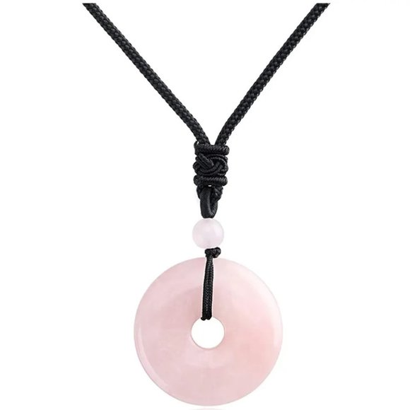 Natural Pink Opal Stone Donut Pendant Necklace Gemstone‎ - Boho, Bohemian - Picture 3 of 4